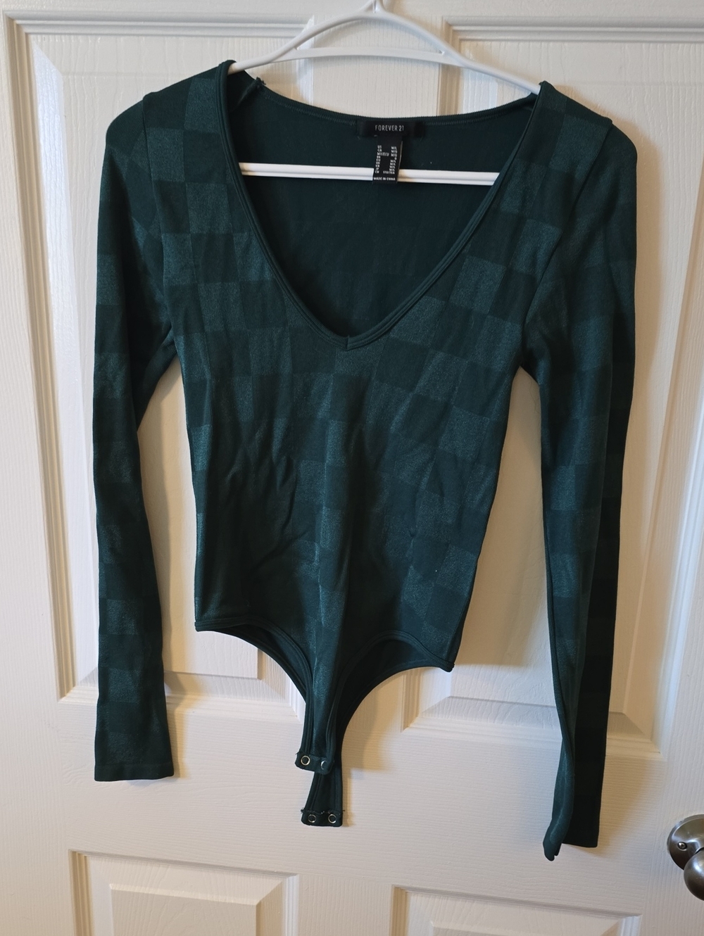 Forever 21 Forest Green Long Sleeve V-Neck Bodysuit